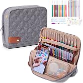 MYBAGZING Crochet Hook Set with Storage Case,82pc Crochet Kit for Beginners | 82pc crochet hook set with stand-up case, 20 sizes of crochet hooks &amp; needles, and crochet accessories for crochet lovers