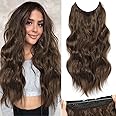 BUPPLER Halo Hair Extensions 20 Inch Invisible Wire Hair Extensions Adjustable Long Wavy Hair Extensions Synthetic Upgrade 4 Secure Clips in Hairpieces 20 Inch,Medium Brown