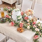 PONKING Flower Garland Artificial Rose Vine Flowers Hanging Fake Roses Vines for Wedding Birthday Party Valentines Christmas Room Wall Arch Decor, 2 Off White & 1 Dark Pink Floral Garland Decorations