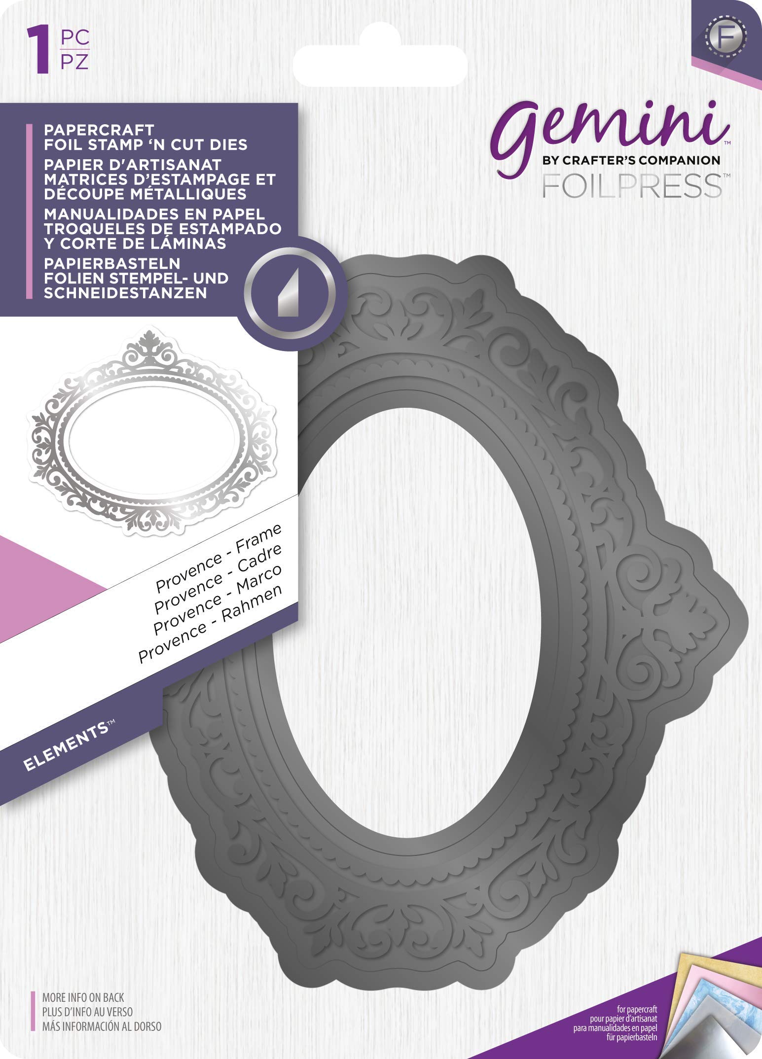 Gemini Foil Stamp ‘N’ Cut Die - Elements - Provence - Frame, Black, 4.2" x 4.9", GEM-FSC-ELE-PROFR