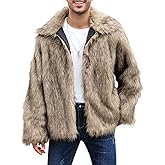 Eisctnd Men's Faux Fur Coat, Warm Fluffy Fuzzy Fleece Jacket with Lapel Collar for Winter Fashion Trench Outerwear
