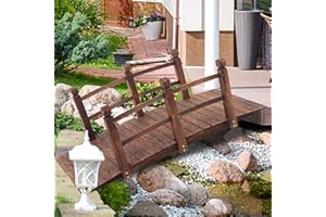 HOMVENT Garden Bridge, Wooden Garden Bridges Arc, Small Pond Bridge, Anticorrosive Footbridge With Safety Railings For Outdoor Indoor Yard Landscaping Backyard Courtyard Walkway Pond Decor (Stained Wood)