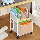 Tiaoheka Rolling File Cabinet with Adjustable Dividers, Mobile Filing Cabinet with Storage Drawer on Lockable Wheels, Hanging File Organizer Beside Under Desk for Office, Home, White(Patent Pending)