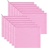 Sinzip 12 Pieces Cotton Canvas Makeup Bag, Multipurpose Cosmetic Bag with Zipper Travel Toiletry Pouch, Blank DIY Craft Bag (Pink, L)