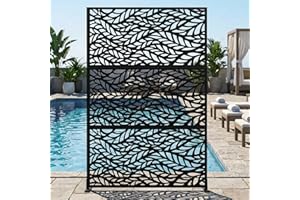 72" h x 47" w Metal Privacy Screen, 3-Panel Freestanding Outdoor Privacy Panels, Decorative Fence with Stand for Patio, Lawn,