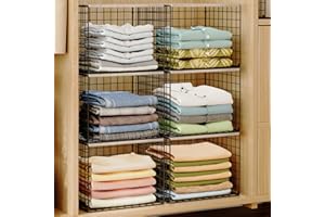 CIDAZIYA 4PCS Wider Closet Organizers and Storage, Stackable Closet Shelf Organizer Storage Bins with Wood Top for Sweaters Jeans, Clothes Organizer Shelves for Wardrobe System Rack, Space-Saving,Sturdy Metal