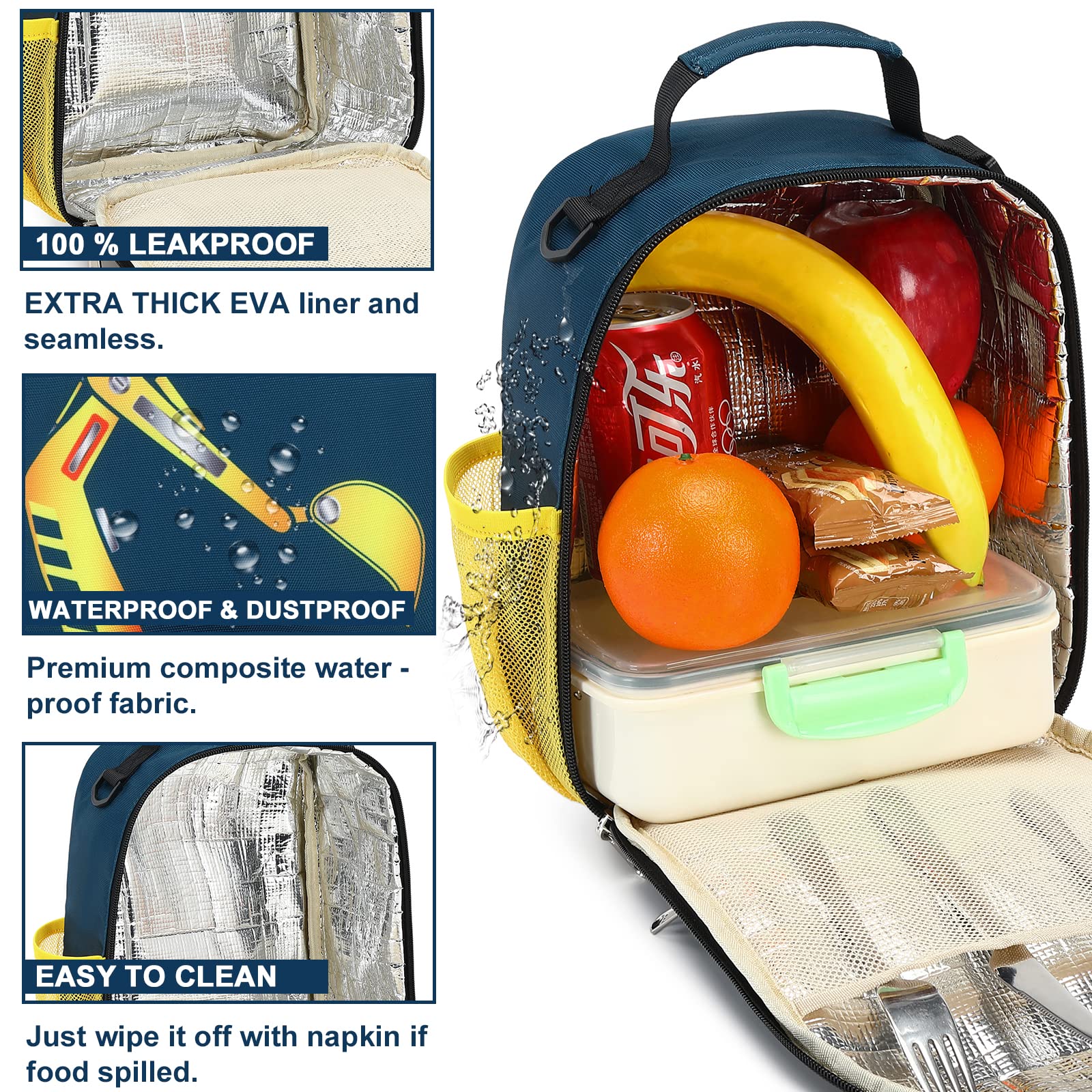 BTOOP Lunch Box Kids for Boys Insulated Lunch Bag Cute Reusable Thermal Meal Cooler Tote Bags with Removable Shoulder Strap for School Travel