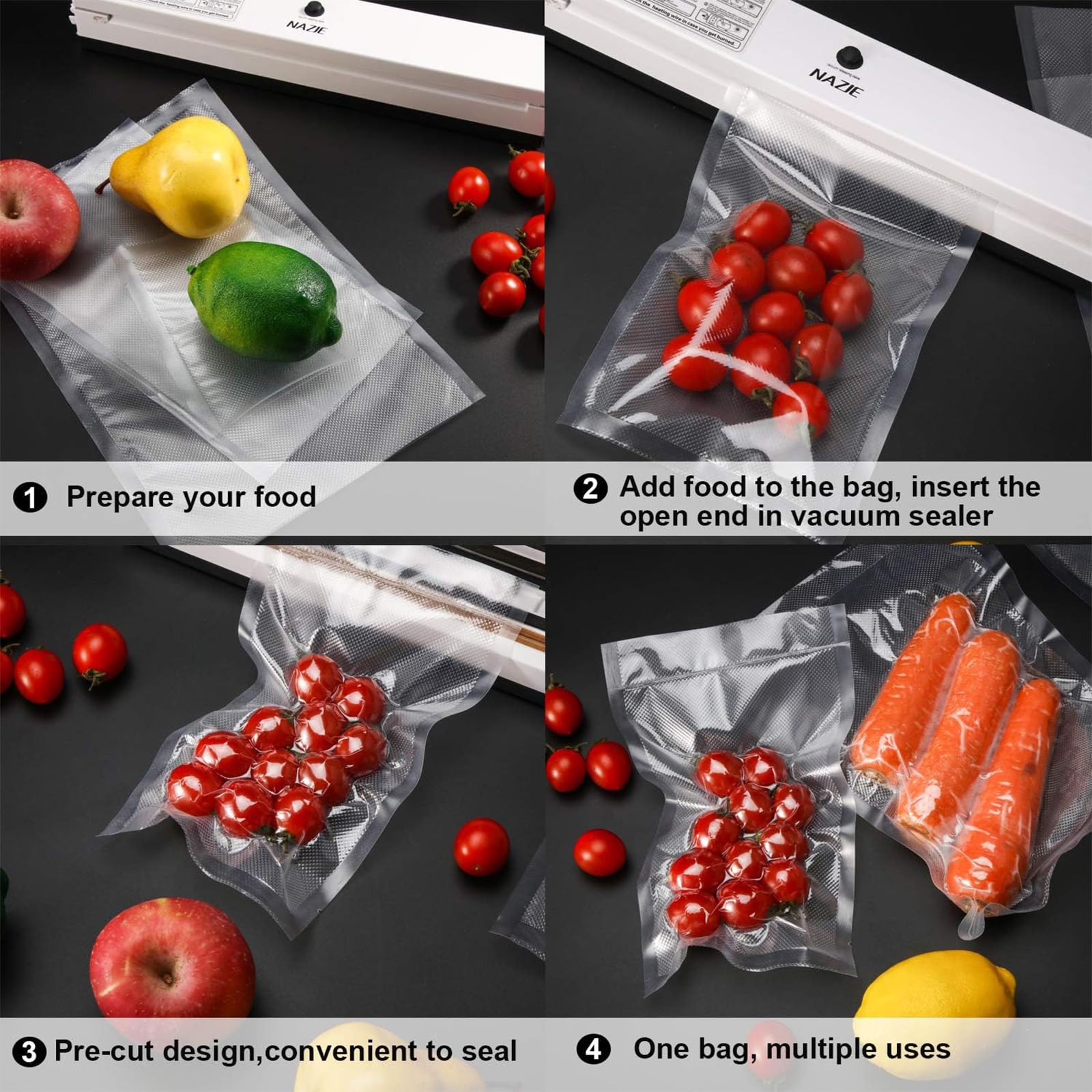 Outus 4 x 6 Inch Vacuum Heat-Seal Bags Pre-Cut Vacuum Sealer Bags for Food Preservation (240 Pieces)