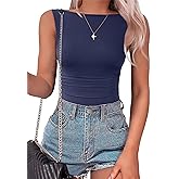 SAUNGKUAI Women's Sleeveless Shirts Mesh Ruched Bodysuit Double Lined Boat Neck Body Suits Going Out Tops Date Outfits