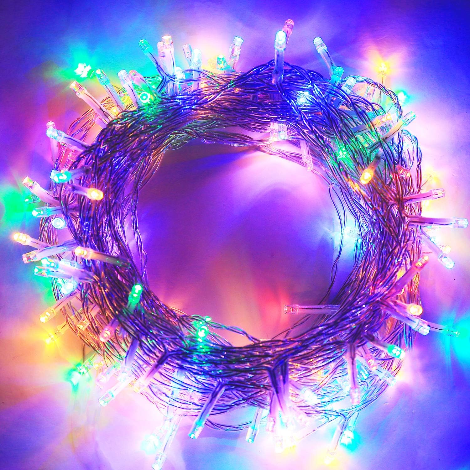 Aluan Christmas Lights 100 LED Colorful 33ft +10ft Indoor String Lights 8 Modes Adjustable Plug in Fairy String Lights for Home Garden Party Christmas Tree Window Curtain Decoration, Colorful
