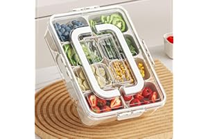 TOPSGAI Divided Serving Tray with Lid 10 Forks 8 Compartment Snack Container Snackle Box Containers,Organizer Portable Handle for Parties, Fruits, Nuts, Outdoor Picnics (Style 2 with Clear Forks)