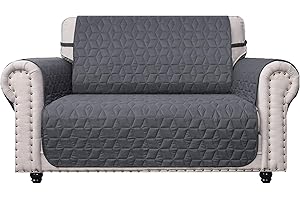 Ameritex Loveseat Cover Water-Resistant Quilted Furniture Protector with Back Nonslip Paws Slipcover for Dogs, Kids, Pets Loveseat Slipcover Stay in Place for Leather (Dark Grey, 54'')