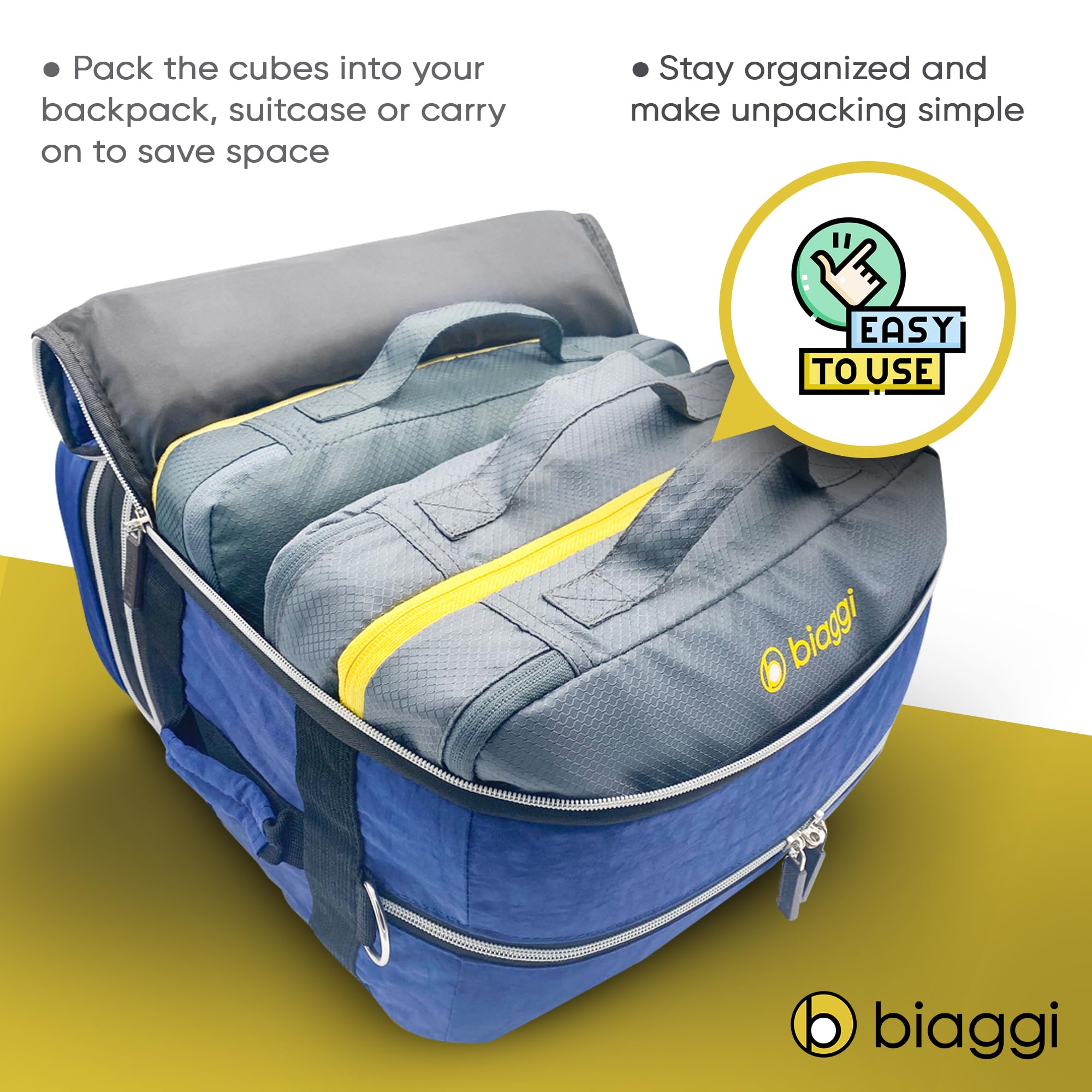 Biaggi Ultimate Compression ZipCube Set of 2 - Expandable Travel Organizer Bags for Suitcases, Lightweight Packing Cubes for Women & Men's Travel Accessories