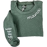 Custom Embroidered Crewneck Sweatshirt, Personalized Embroidered Mama Sweatshirt with Kid Names on Sleeve, Embroidery Crewneck Sweater, Personalized Embroidery Sweatshirt for Mom, Auntie, Grandma