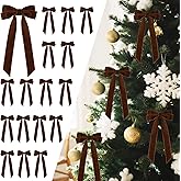 16Pcs Velvet Ribbon Bows for Christmas Tree, Vintage Rustic Small Craft Bows Ornaments for Garland Wreath Gift Wrapping Candy Bags Party DIY Decorations (Deep Brown, 5" x 10", Width of 1")