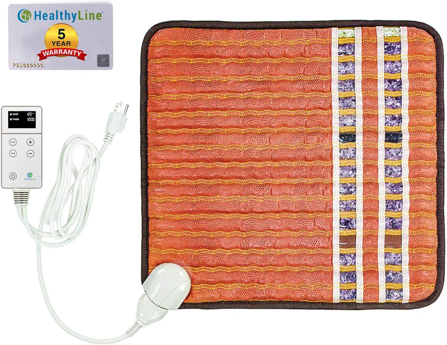 HealthyLine Far Infrared Small Heating Pad - Soft Mat Filled with Amethyst, Tourmaline and Obsidian Crystals - Negative Ion Therapy, EMF Blocking, Pain Relief - TAO Inframat Pro: Health & Personal Care