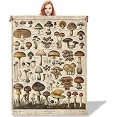 Plistiz Vintage Mushroom Chart Pattern Throw Blanket 50"x60", Botanical Enthusiast Blankets for Living Room Decor, Cozy Flannel Polyester Mushroom Gifts for Nature Lovers Women
