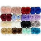 Allruyee 32 Pieces Pom Pom Faux Fur Pom Pom for Hats, Keychains, Scarves, Gloves & Bags Accessories with Elastic Loop, 16 Colors