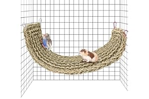 NIUOHOY Bird Seagrass Mat 30 x 7 Inch Natural Seagrass Woven Bird Net, Parakeet Climbing Rope Ladder, Hammock Climbing Rope Ladder with Hooks, Chew Toys for Parrots Lovebird Cockatiel Budgie Hamster