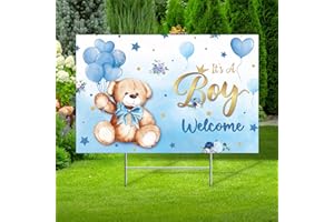 Capoda Baby Shower Yard Sign with Stake Gender Reveal Yard Sign Blue Pink Elephant Lawn Decoration Boy Girl Bear Lawn Decor Welcome Baby Announcement Decor for Outdoor Gender Reveal Party(Blue Bear)