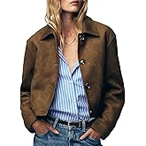 Women's Faux Suede Cropped Jackets Button Down Coat Cropped Casual Jacket Fall Fashion Outerwear Trendy Clothes
