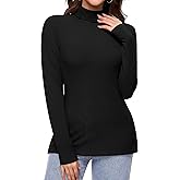 Ganado Long Sleeve Shirts for Women Turtleneck Thermal Shirt Layering Basic Tops Fitted Plain Undershirts