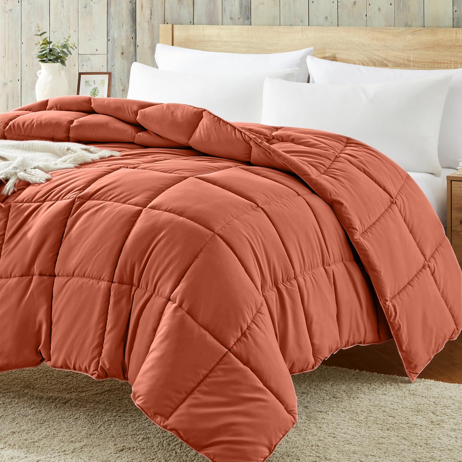 Photo 1 of Homelike Moment Twin Comforter Duvet Insert - Orange Down Alternative Bed Comforter Twin Size, Lightweight Bedding Comforters Quilted Soft All Season Burnt Orange