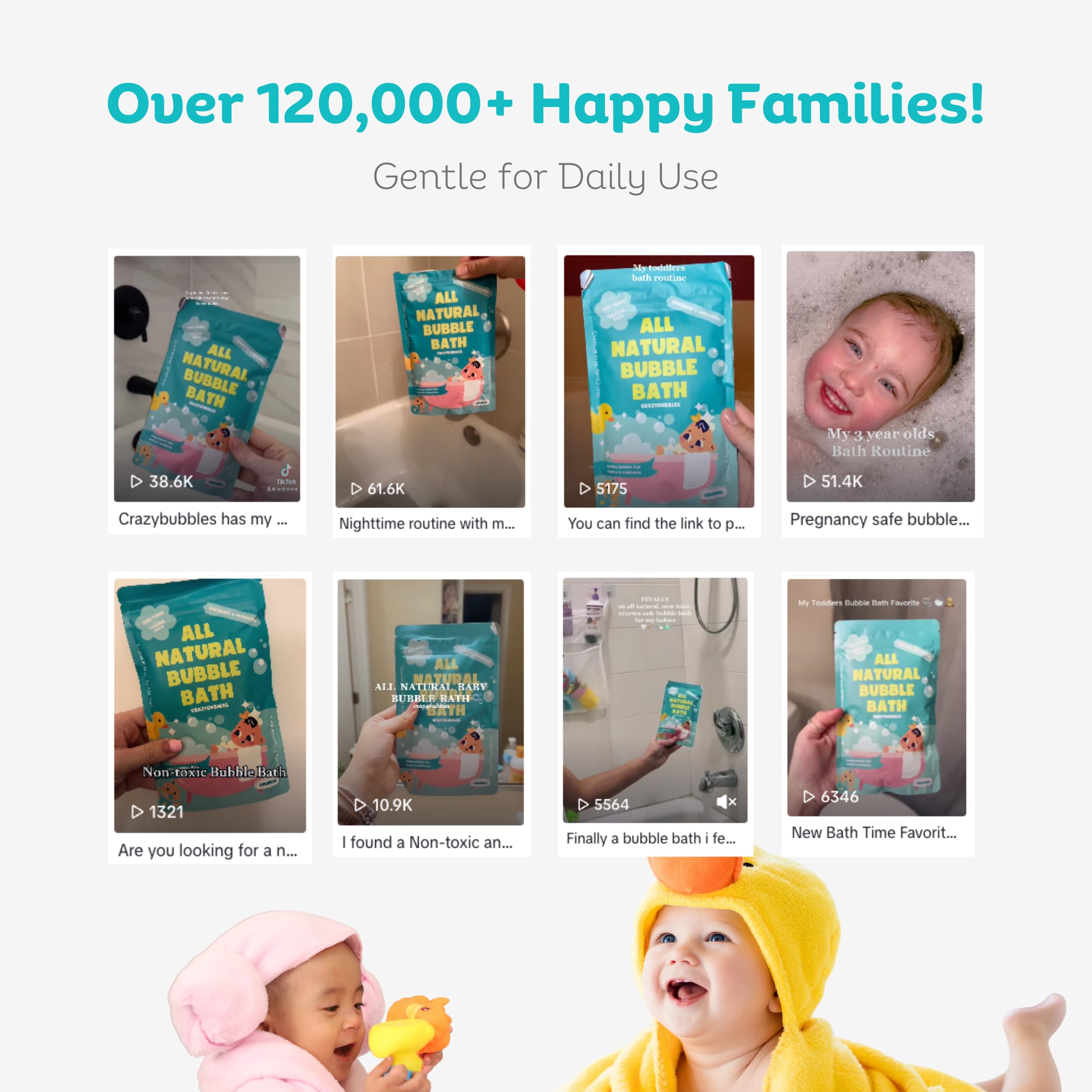 CrazyBubbles All Natural Bubble Bath for Kids & Baby, Hypoallergenic Bubble Bath Kids with Sensitive Skin, Gentle Eczema Safe Baby Essentials, Unscented Powder Mix with Colloidal Oats, Up to 30 Baths