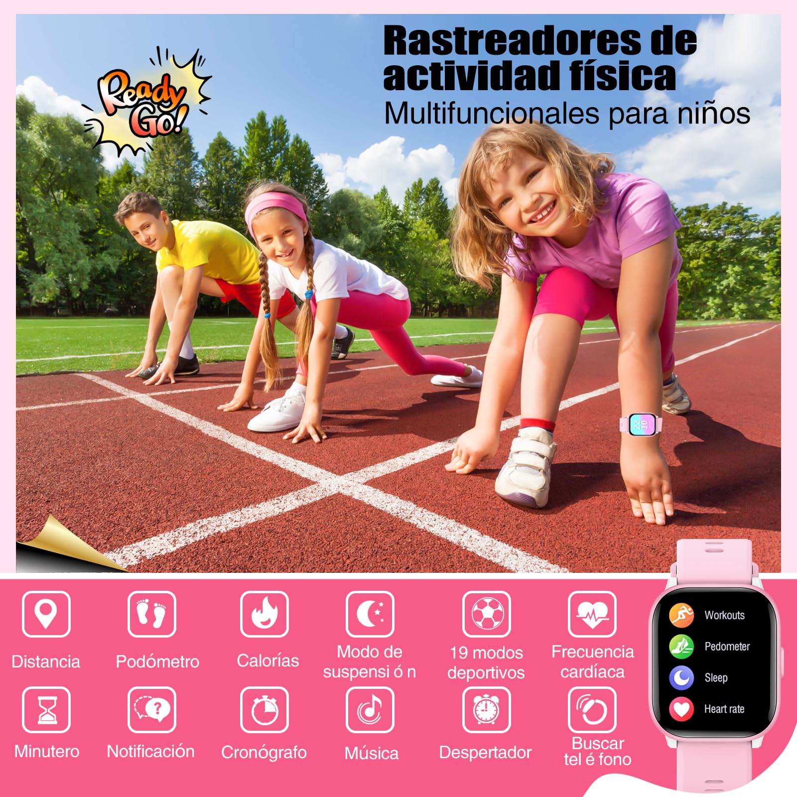 meoonley Kids Watch for Girls Boys with IP68 Waterproof, Girls Watch with 19 Sports Modes, Sleep Tracking, Pedometer, Stopwatch, Kids Activity Tracker, Birthday Gifts for Girls Age 6-15 Years Old