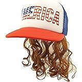 USA Mullet Hat Brown Wig Merica Redneck 4th of July All American Costume