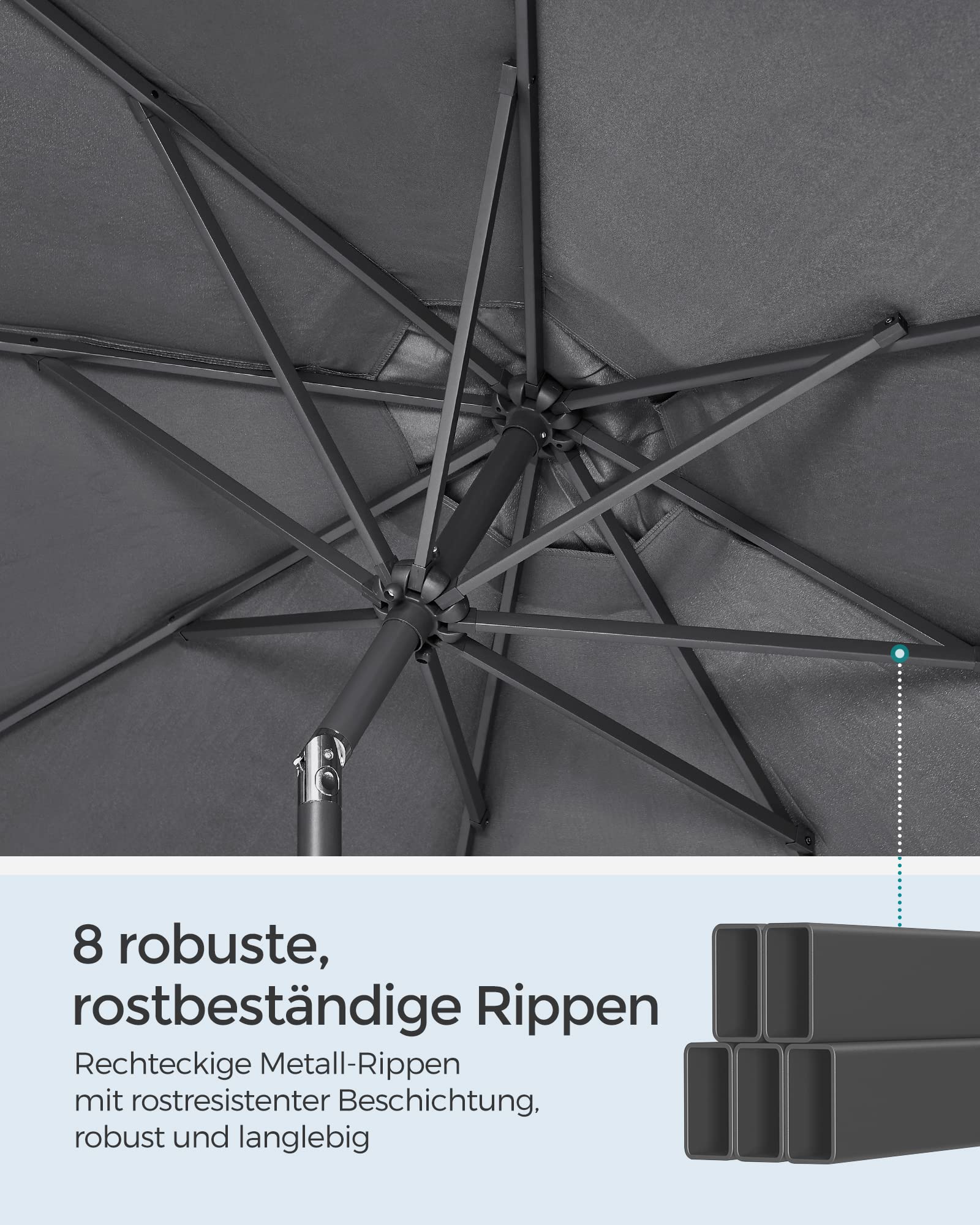 SONGMICS Gartenschirm Ø 300 cm, Marktschirm, UV-Schutz bis UPF 50+, Terrassenschirm klappbar mit Kurbel, ohne Ständer, Garten, Balkon, Terrasse, grau GPU30GYV1 6