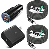 Excgood 45W Super Fast Charger Type C for Samsung Galaxy S25 Ultra, USB and USB C Car Charger with 2X 6ft Braided Fast Charging Cord for Galaxy S25+ S24Ultra S23 S22 Tab S10 S9 - Black