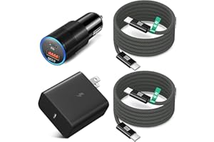 Excgood 45W Super Fast Charger Type C for Samsung Galaxy S25 Ultra, USB and USB C Car Charger with 2X 6ft Braided Fast Chargi
