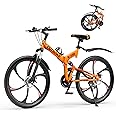 Betterland 26 Inch Folding Mountain Bike, 21 Speeds Full Suspension Foldable Bikes, Dual Disc Brake, High Carbon Steel Frame and Non-Slip Quick Release tire Bicycle for Adult