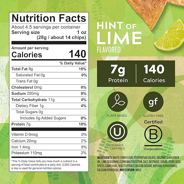 SIMPLY PROTEIN – TORTILLA CHIPS, RESTAURANT STYLE PROTEIN CHIPS, HINT OF LIME (3-PACK) – 7G PROTEIN, 140 CALORIES, GLUTEN FREE, VEGAN – CRISPY PLANT BASED PEA PROTEIN SNACKS – 3 BAGS, 4.58OZ (130G)