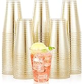 JOLLY CHEF 100 Pack 14 oz Gold Disposable Gold Glitter Plastic Cups Party Cups,Ideal for Halloween,Thanksgiving,Christmas