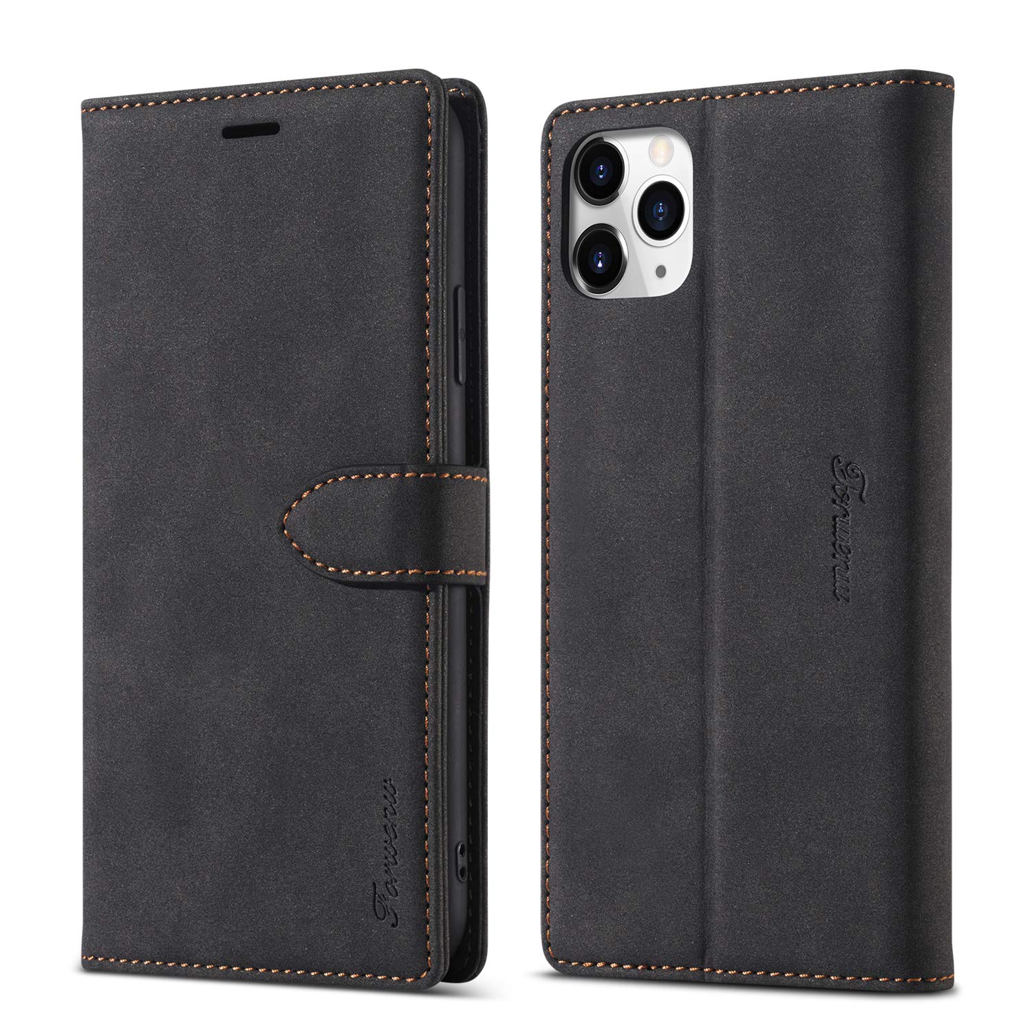 EYZUTAK Case for iPhone 11 6.1 inch, Vintage Wallet Folio Flip Cover Full Coverage Premium Leather Case with Magnetic Closure Kickstand Card Slots - Black