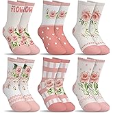 hometrixx 6 Pairs Kids Girls Socks Funny Cartoon Pink Watercolor Flowers Plaid Hearts Breathable Crew Sock aged for 2-11Years