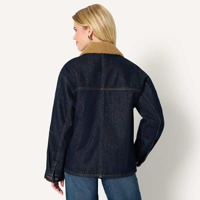 Giacca di Jeans Oversize Imbottita da Donna con Fodera in Montone Sintetico Donna, Risciacquo, M