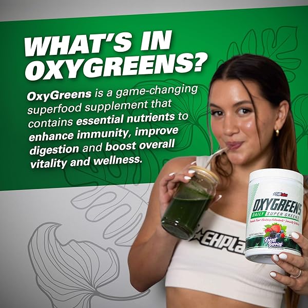 EHP LABS OXYGREENS SUPER GREENS POWDER – SPIRULINA & CHLORELLA SUPERFOOD, GREEN JUICE POWDER & GREENS SUPPLEMENTS WITH PREBIOTIC FIBRE, ANTIOXIDANTS & IMMUNITY SUPPORT, 30 SERVES (PINEAPPLE)