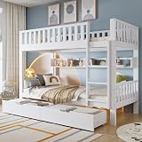 Merax Double Bunk Bed with Ladder Slide 2 Drawers Shelf Pine White 2 x 90x190cm view 3