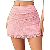 Avidlove Mini Skirts for Women Sexy Lace Skirt A-Line Ruched Double Layer Short Going Out Skirt