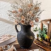 Varsoul Ceramic Rustic Farmhouse Vase with Handle, Terracotta Vase, Minimalist Decorative Vases for Home Decor, Table, Living Room, Shelf, Christmas Decoration(Bronze)