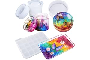 LET'S RESIN Tray Molds, Jar Silicone Molds with Lid, Resin Molds for Epoxy Resin, Silicone Molds Kits for DIY Art Furniture Dtorage and Decoration, Festival Gifts