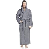 Arus Men's Hooded Classic Bathrobe Turkish Cotton Robe with Full Length Options