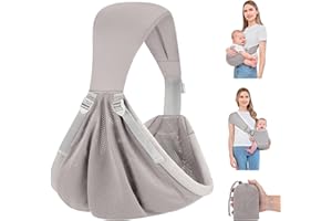 HuiFen Baby Sling Carrier Newborn to Toddler, Upgraded Adjustable One-Shoulder Lightweight Portable Carrier with Breathable Fabric & Ergonomic Support for 6-40 lbs, One Size Fits All (Grey)