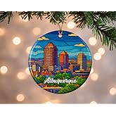 Albuquerque New Mexico Christmas Ornament - Family Trip Christmas Ornament - Stained Glass Style Decoration - Gift For Travelers - New Mexico Souvenir For Trip Lovers Printed on Both Sides