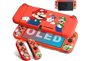 Xcitifun Protective Case Compatible with Nintendo Switch OLED TPU Cases for Girls Boys Kids Cartoon Cute Kawaii Switch 2021 Protect Shell Designed for Nintendo OLED Cover - Red Friends