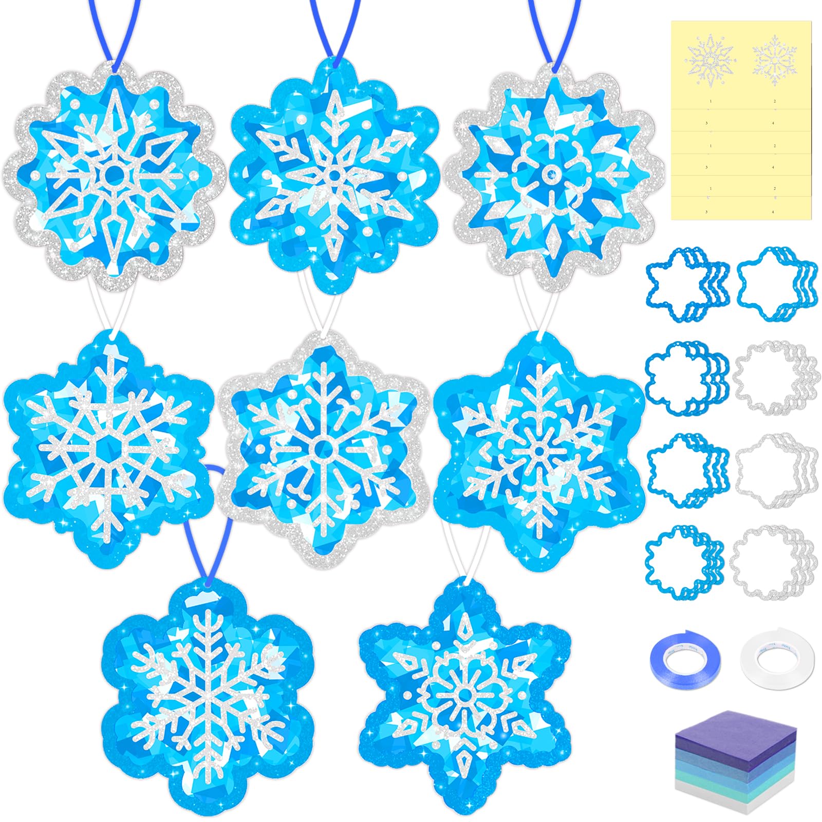 Photo 1 of 40pcs Christmas Crafts Bulk – Snowflake Paper Suncatcher DIY Kits for Winter Party, Holiday Ornaments, Classroom Decorations