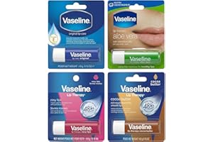 Vaseline Lip Therapy Variety Pack, Sealed Multi-Pack, 4 Stick Bundle (Rosy Lips, Aloe Vera, Cocoa Butter, Original), 4.8 g Ea